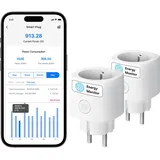 Meross Intelligente Steckdose (Typ E), 2 Stück WiFi Mini kompatibel mit Alexa, Google Home und SmartThings, 16 A Steckdose mit Messung des Energieverbrauchs für Solarpanel Photovoltaik