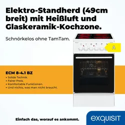 Exquisit ECM 8-4.1 BZ Elektro-Standherd | Ober-/Unterhitze | Grill | Heißluft | Multifunktion | Backofen-Volumen: 47 l | EEK:  A | Weiß
