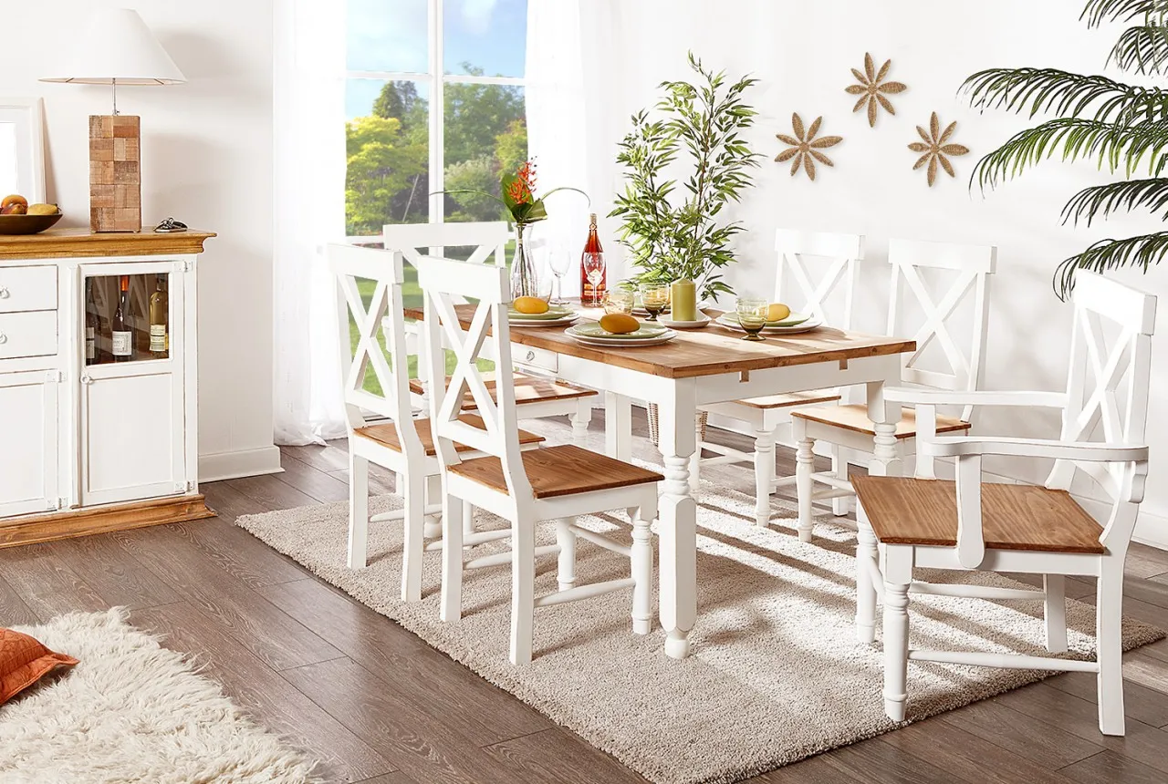 Esstisch Küchentisch MEXICO Weiß / Honig, mexikanischer Landhausstil, Pinie massiv Möbel