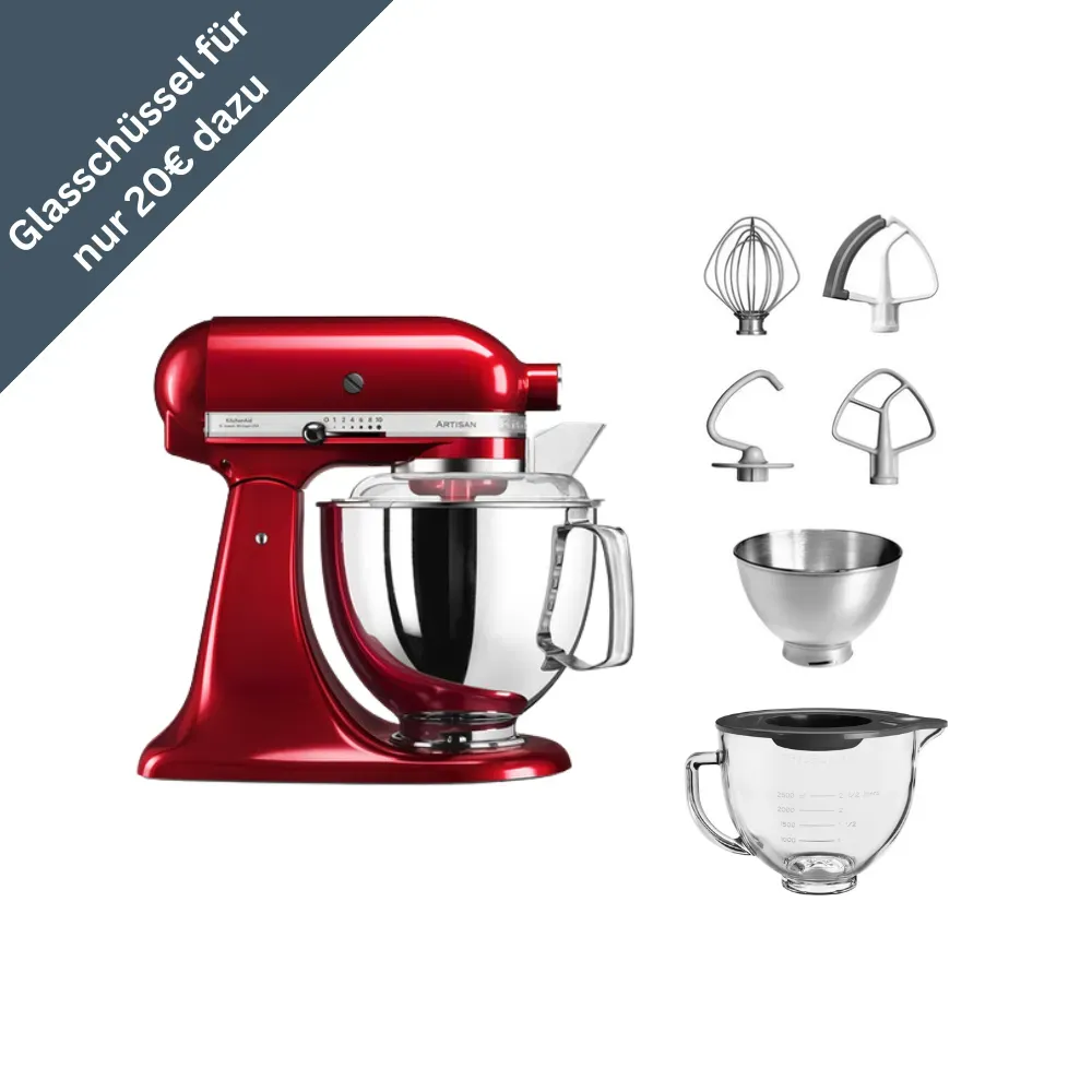 KitchenAid 4,8 L 5KSM175 Artisan Küchenmaschine Glasset mit Glasschüssel - Liebesapfel Rot