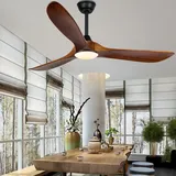 Deckenventilator für den Außenbereich - 152cm Deckenventilatoren aus Holz mit Beleuchtung und 3 massiven Holzblättern, Bauernhaus Deckenventilator Licht für Terrassen