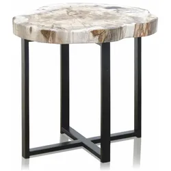 Casa Padrino Luxus Beistelltisch mit versteinerter Holz Tischplatte H. 45 cm - Luxus Möbel