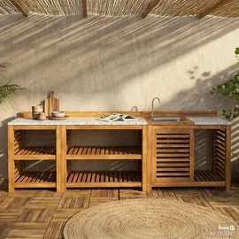 home24 Gartenspültisch / Akazie Massiv | Beige - Braun/Weiß/Grau