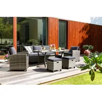 Konifera Gartenlounge-Set »Amsterdam«, (Set, 16 tlg., 1x 3er Sofa, 1x 2 Sessel, 2x Hocker, 1xTisch 144,5x74x67cm,Polyrattan), Stahl, Ablagefläche unter dem Tisch, Loungeset, grau