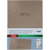 Sigel SM210 Speisekarten-Mappe A4, Gummi-Bindung, beige mit Leinenstruktur, strapazierfähig