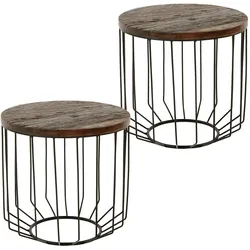 2er Set Couchtisch Beistelltisch Sofatisch Korbtisch Massivholz Holz WOMO-DESIGN