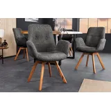 riess-ambiente Polsterstuhl BALTIC dunkelgrau / natur · Esszimmerstuhl mit Bouclé · 360° drehbar (Einzelartikel, 1 St), Küche · Teddy-Stoff · Eiche-Massivholz · mit Armlehne · Scandinavian grau