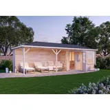 FinnTherm Gartensauna 3 Sitzbänke aus Holz, Sauna mit 40 mm Wandstärke, Außensauna mit Montagematerial Naturbelassen