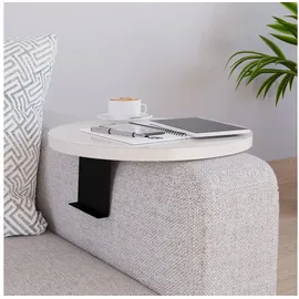 [en.casa] Sofatablett Kuleskyd verstellbar Armlehnentablett rund Ø34 cm Couchablage Couchtablett Sofalehnentisch Sofaablage Creme