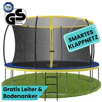 Zero Gravity Gartentrampolin Ø 183/244/305/366/427 cm, Trampolin Outdoor mit Leiter & 4xBodenanker, Ø 183 cm, Trampolin Outdoor Komplett-Set, TÜV GS, Smarter & schneller Netzabbau braun 183 cm