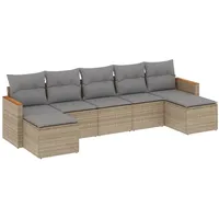 Garten-Sofagarnitur, modular, für Außenbereich, aus PE-Rattan und Stahl, Beige, mit abnehmbaren Kissen Hellgrau, 7-teilig - Beige