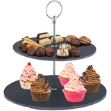 Relaxdays Relaxdays, 2 Etagen, Schiefer, Kuchen, Snacks, Obst, Metallgriff, Servierständer, HxD 23x25 cm, anthrazit/Silber