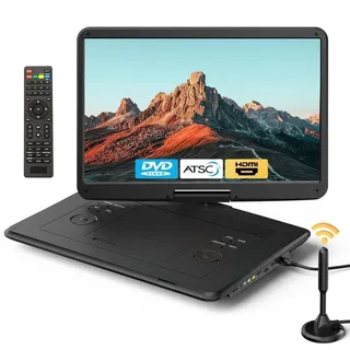 17,5 Zoll Tragbarer Fernseher mit Integriertem DVD-Player, Digitalem DVB-T2-Tuner, Akku, HDMI-Eingang, FM-Radio, USB-Anschluss, SD-Kartensteckplatz - Schwarz