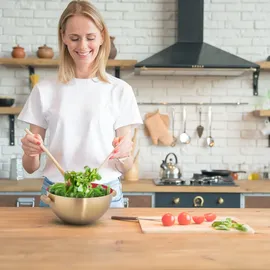 Relaxdays Servierschüssel, Edelstahl, Ø 20 cm, runde Metallschüssel zum Backen & Servieren, Küchenschüssel, gold/ rot