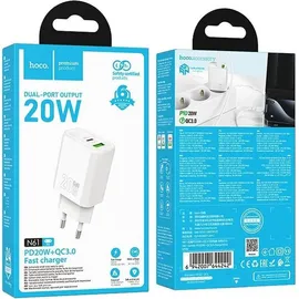 HOCO Ladegerät 20W USB-C/A PD QC3.0 Schnellladen Weiß