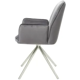 Mendler 6er-Set Esszimmerstuhl HWC-G67, Küchenstuhl Armlehne, drehbar Auto-Position, Samt MVG ~ dunkelgrau, Edelstahl