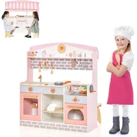 Costway 2 in 1 Kinderküche, doppelseitige Spielküche, Holzküche mit