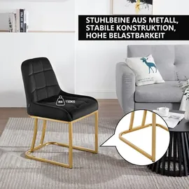 Woltu 2 x Esszimmerstühle, Polsterstuhl, mit Metallgestell Samt Schwarz - Schwarz