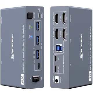 KVM Switch 2 Monitore 1 Desktop 1 Laptop 4K@60Hz, 7-in-1 Dual Monitor KVM Switch Dockingstation, 2 HDMI-Anzeigen erweitern, 4xUSB 3.0, PD 80W, mit kabelgebundener Fernbedienung und USB-C-Kabel