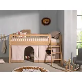 Vipack Spielbett VIPACK, braun (eiche geölt, eiche natur geölt, eiche natur geölt), B:135,5cm H:114cm L:207,5cm, Textil-Set Vorhang 100% Baumwolle, Betten, aus Eiche geölt, LF 90x2000cm, RR, Leiter, Vorhang u. Absturzschutz