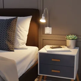 ledscom.de Steckdosenlampe LESCH Leselampe Schwanenhals, chrom/weiß, inkl. GU10 LED (warmweiß, 7,6W, 1103lm, 33°)