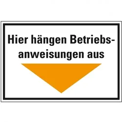 Schild I Hinweisschild Hier hängen Betriebsanweisungen aus, Pfeil gelb, Kunststoff, 300x200mm