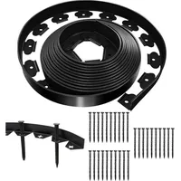 Schwarze, flexible Rasenkante, 10 m x 5 cm, mit 30 Befestigungsnägeln, Kunststoff-Gartenkante für den Außenbereich, Gartenkantenrolle