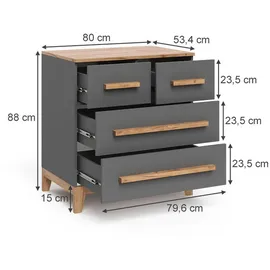 VitaliSpa Kommode Malia 80 x 88 x 53,4 cm Grau/Artisan