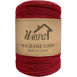 Uiopa Makramee Garn 3mm x 300m Weinrot Baumwollgarn Natürliches Makramee-garn DIY Macrame Cord Dicke Kordel Seil Makramee Zubehör für Makramee Wandbehang, Vorhang, Hängepflanze, Wanddekoration