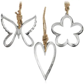 COM-FOUR COM-FOUR® 3X Metallanhänger für den Weihnachtsbaum - Christbaumschmuck aus Metall in Form von Herz, Blume und Schmetterling [Auswahl variiert] (3 Stück - Mix 1)