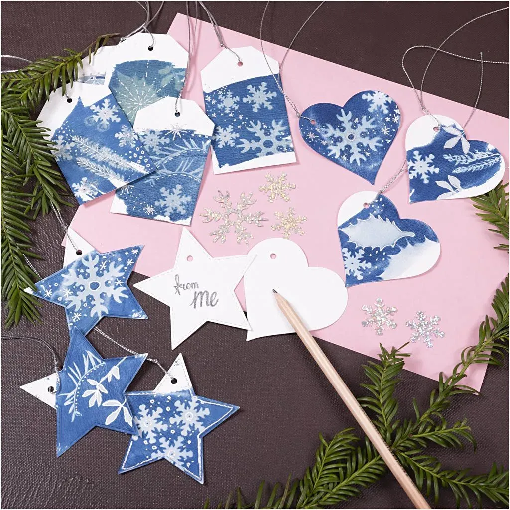 Geschenkanhänger Cyanotypie Lichtdruck 36 Stück Papier Bastelset - Creativ Company - Zum Selbstgestalten, Ideal für DIY-Projekte
