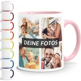 SpecialMe® Tasse personalisiert Fotocollage Fototasse mit bis zu 5 Fotos persönliches Geschenk Kaffeetasse mit Bild selbst gestalten weiss-innen-rosa standard