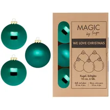 INGE-GLAS 6 Weihnachtskugeln 10cm Glas Christbaumkugeln Weihnachtsbaumkugeln Set dunkelgrün