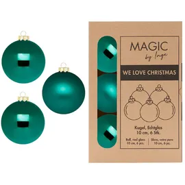 INGE-GLAS 6 Weihnachtskugeln 10cm Glas Christbaumkugeln Weihnachtsbaumkugeln Set dunkelgrün