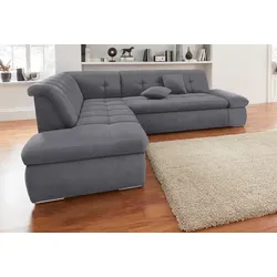 DOMO collection Ecksofa »NMoric incl. Zierkissen B/T/H: 273/216/80 cm L-Form«, Ottomanen-Abschluss, wahlweise mit Bettfunktion und Armlehnverstellung DOMO collection grau