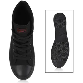 Mytrendshoe Damen High Top Sneakers Sportschuhe Kult Schnürer 94589, Farbe: Schwarz Schwarz Lucky, Größe: 36 - Schwarz - 36