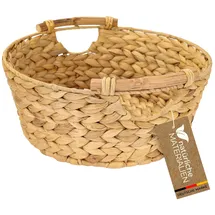 HMF Aufbewahrungskorb rund geflochten aus Wasserhyazinthe mit Holzgriffen 30 x 30 x 13 cm beige