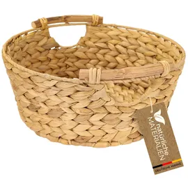 HMF Aufbewahrungskorb rund geflochten aus Wasserhyazinthe mit Holzgriffen 30 x 30 x 13 cm beige