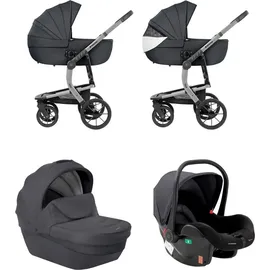 KIKKABOO Kombikinderwagen Irene 3 in 1 Babywanne Autositz Adapter Wickeltasche dunkelgrau - Grau