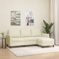 CLORIS 3-Sitzer-Sofa mit Hocker Creme 180 cm Kunstleder - Ecksofas LL0000240474 - Creme
