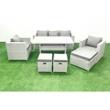 Gartenmöbel-set Aus Rattan Mit Sofa Esstisch 2 Sesseln 3 Fußhockern Hellgrau Gemischt - Fimous