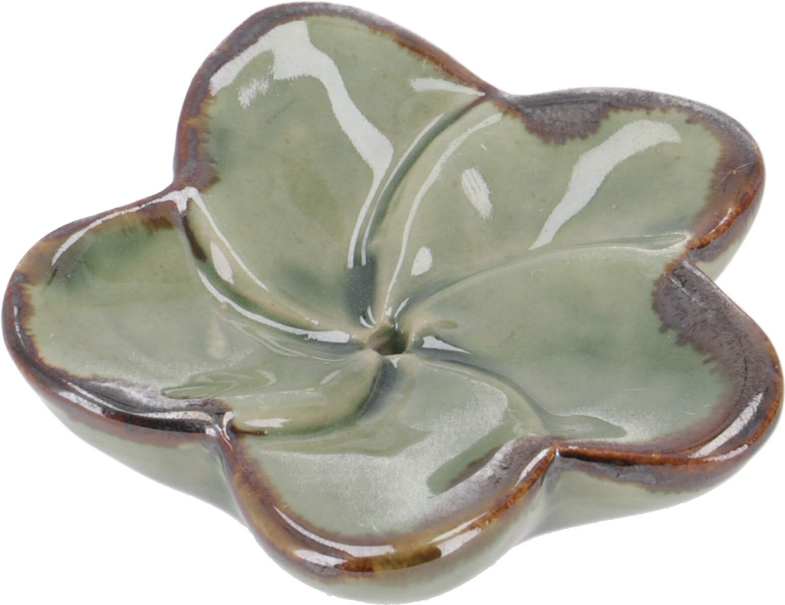 GURU SHOP Exotischer Keramik Räucherstäbchenhalter - Jasmin Grün, 2x7x7 cm, Räucherstäbchen Halter