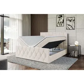 altdecor Boxspringbett mit Matratze Topper, Polsterbett mit Bettkasten VELANTO | Beige Casablanca | 140x200