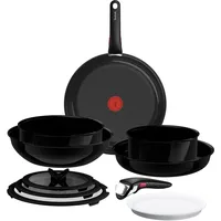 Pfannen-Set TEFAL "Ingenio Excellence Keramik", schwarz, Pfannen, abnehmbarer Ingenio-Griff, Thermo-Signal, stapelbar, Induktion