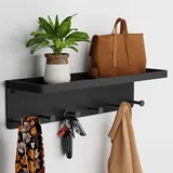 niffgaff Schlüsselbrett Schwarz Metall mit Ablage Schlüsselboard Schlüssel Aufbewahrung Wand Key Rack Hanger Schlüsselablage Flur Schlüsselhalter Haken für Schlüssel Schlüsselhaken