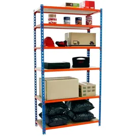 simonclick Simonrack Leichte Metall Holz Regal Blau Orange 2500x1200x500 mm, 6 Ebenen, Holzböden, 200 kg Tragkraft pro Ebene, Blau/Orange - Maderclick