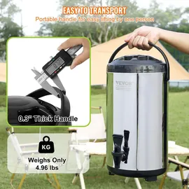 Vevor Heiß- und Kaltgetränkespender Getränkespender 9,2 L, Edelstahl Heiß- und Kaltwasserbrunnen Großer Getränkespender mit Zapfen & Tragegriff für Kaffee, Wasser, Saft, Isolierkanne für Cafés, Bars