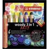 Stabilo woody 3 in 1 ARTY Wachsmalstift sortiert, 6er-Set (8806-1-20)