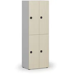 Holzspind mit Ablagefächern, 4 Fächer, Codeschloss, grau/Birke