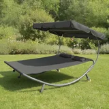 Doppelliege Gartenliege Relaxliege Freizeitliege Palma Schwarz mit Sonnendach